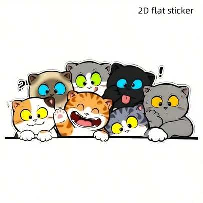 Cute Cartoon Cat Stickers For Car Side Windows - Durable Waterproof, Suitable For Laptop, Water Bottle, Truck, Phone, Motorcycle, Window, Wall, Cup - Strong Adhesive And Durable