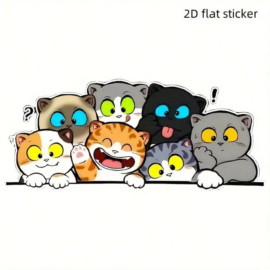 Cute Cartoon Cat Stickers For Car Side Windows - Durable Waterproof, Suitable For Laptop, Water Bottle, Truck, Phone, Motorcycle, Window, Wall, Cup - Strong Adhesive And Durable - A - View 1