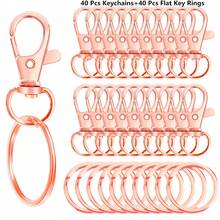 10/20/40/60/80/100个带钥匙圈的钥匙链，带环钥匙扣，适用于挂绳饰品DIY工艺品（5/10/20/30/40/50个金属龙虾扣 + 5/10/20/30/40/50个开口钥匙圈）（32毫米） - 鑰匙圈平圈 - 查看 11