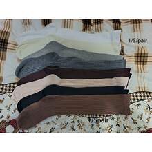 1双/5双装女士加厚羊绒混纺过膝袜，秋冬季保暖 - 彩色 - 查看 9