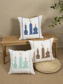 1pc/3pcs Set Castle Embroidered Throw Pillow Cover, Middle Eastern Holiday Decor Cushion Cover, Boho Embroidery Craft, Living Room Bedroom Sofa Decorative Pillow Case, Fits Eid Gift, Daily Casual Patio Headboard Sham, All Season, No Insert, 45*45cm - Multicolor - View 11