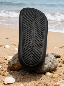 1 Pair Teens' EVA Solid Color Slip-On Anti-Skid Flat Fashion Sandals, Suitable For Spring/Summer - Black - View 6