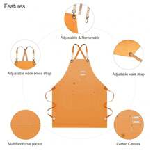 Dulabi Apron, Adjustable Chef Apron For Women And Men With Large Pockets, CooFKing Kitchen Apron With Back Straps - Naranja - Ver 3
