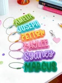 Personalized Acrylic Name Keychain, Customized Children's Name Keychain, Personalized Name Backpack Pendant, Customized Children's Name Backpack Tag, Diaper Bag Tag, Lunch Box Label, Teacher Keychain, Teacher's Day Gift, Back To School Gift, Children's Gift, Fashionable, Colorful, Cute, Minimalist, Kawaii, Unique Personalized Gift - Multicolor - View 5