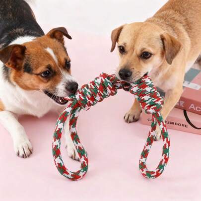 2pcs Christmas Pet Training Toys, Dog Tug Of War Rope, Knotted Design Durable Chewable Material, Washable, Suitable For All Dogs Pulling, Throwing Toys, Chew Toys