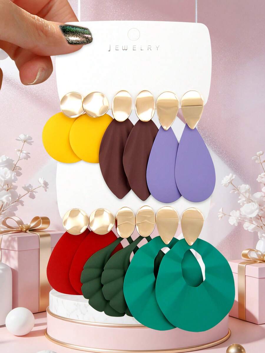 Betykuku 6pairs Round & Water Drop Earrings - Multicolor - View 1