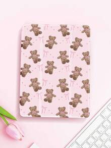 1pc Pink Bow Bear Pattern Tablet Protective Case, Compatible With Kindle Paperwhite 5, Kindle NK 11, IPad 10.2", IPad Pro 11" 2021/2020/10th Gen, IPad Mini 4/5/6, IPad (A16) 11" 11th Gen 2025, With Pencil Slot, Anti-Drop, Tablet Stand, Auto Sleep/Wake - Multicolor - View 3