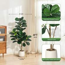 Árbol de higuera Artificial con Hojas de violín de – Árboles realistas de imitación Ficus Lyrata en Maceta de Plantas de Piso Falsas para Interiores para decoración del - 4ft-Con maceta blanca - Ver 2
