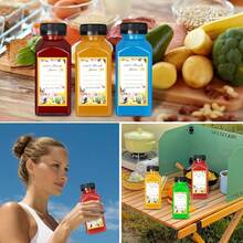 250克可重复使用塑料果汁瓶，方形奶茶瓶，PET透明饮料瓶带盖，适用于果汁、奶昔、姜汁汽水、茶、咖啡，旅行水瓶 - 黑蓋瓶 - 查看 10