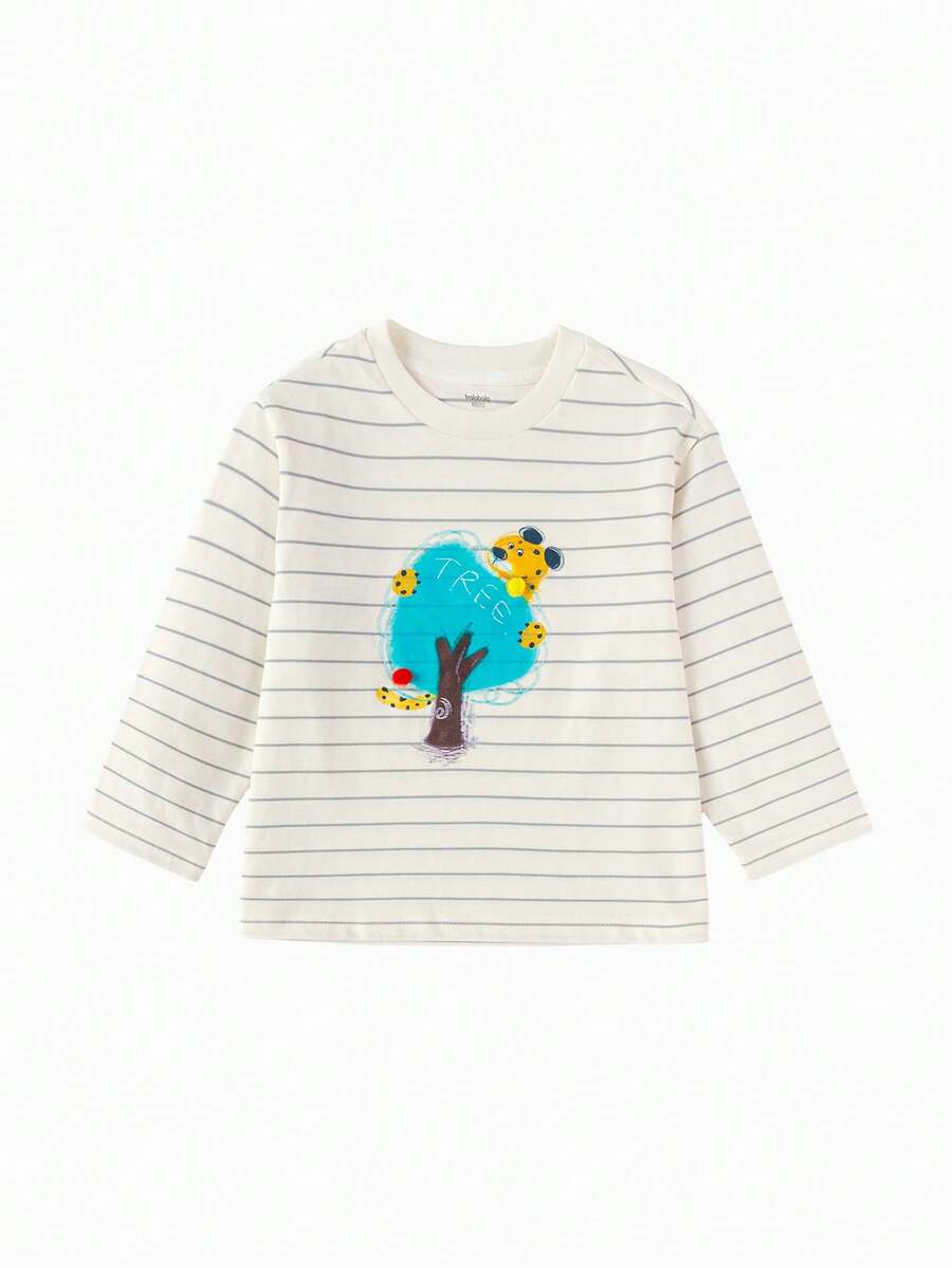 Balabala Boys Long Sleeve T-Shirt, Crew Neck Casual, Comfortable Fit, Colorful Design, Durable Spring Wear - White Tone - View 1