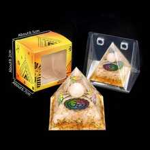1pc Natural Crystal Ball Pyramid Ornament, Resin Wrapped Crystal Chips Home Decoration, Boxed Lucky Fengshui Desktop Small Ornament - Multicolor - View 9