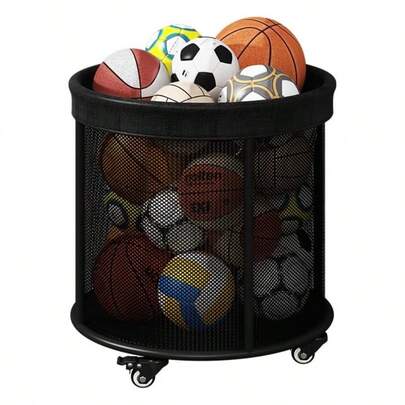 ボール収納ラック、据え置き式、折りたたみ可能、補強鋼管・厚手ナイロンネット、防錆コーティング、大容量、ロック付きキャスター付き、子供用室内・屋外両用 (A,60*60*69.5CM)