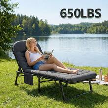 Aoran Outdoor Foldable Bed With Mattress, 300/500/650/750 Pounds Load-Bearing Capacity, Backyard Camping And Leisure Seat, Thickened Cotton Pad, Double-Layer Fabric, Sturdy Frame, Lightweight And Durable, Suitable For Outdoor Use, Foldable Sleep Bed, Outdoor Leisure Chair, Only For Outdoor Use - Gray-650LBS - View 7