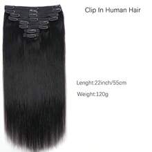 直发夹式真人发接发片 8 片/套 双层缝制 18 个夹子 直发接发片 18-26 英寸 适合所有种族女性佩戴 - 彩色 - 查看 10