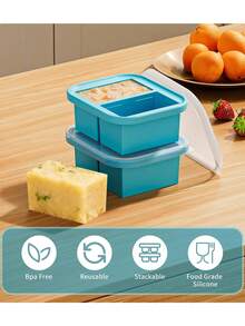 Bandeja de congelador de silicona con tapa, molde para congelar sopa, bandeja de cubitos de hielo de silicona extra grande, recipiente de almacenamiento de alimentos para congelar y almacenar sopas, caldos, salsas y sobras, recipiente reutilizable para preparación de comidas - Multicolor - Ver 8