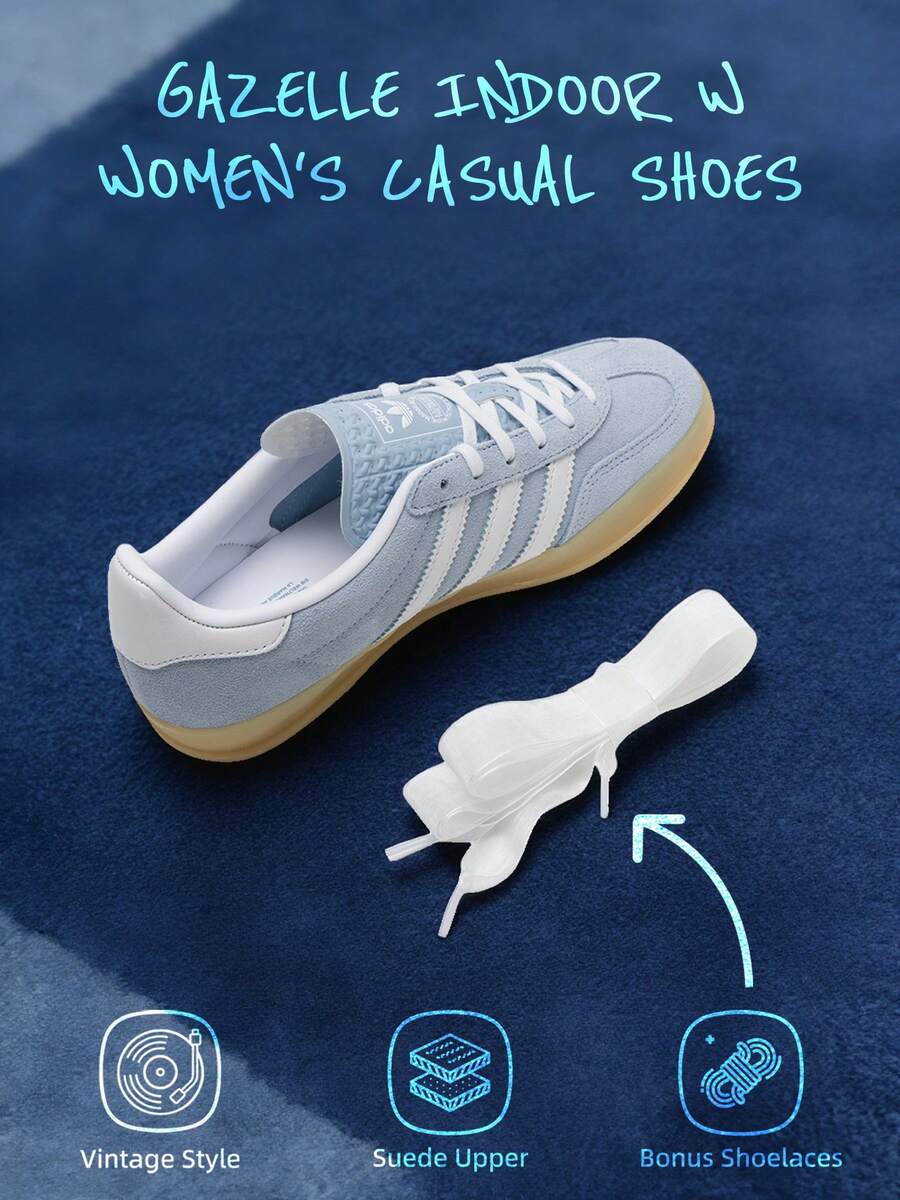 Adidas Originals Zapatillas casuales Adidas Gazelle Indoor W para mujer - Ligeras, cómodas, duraderas, casuales - Azul/Blanco/Amarillo Resina - Ver 1