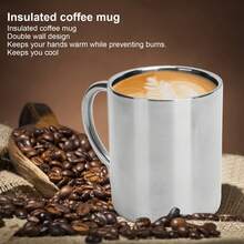 Tazas de viaje de acero inoxidable con aislamiento de doble pared: tazas de té irrompibles con asa para acampar y usar al aire libre (10,5 x 8 cm) - Plateado - Ver 2