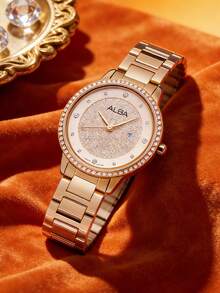 精工女士石英水晶玻璃表盘腕表，镶钻休闲简约夏季腕表，50米防水，时尚型号AH7W20X1/AH7W27X1/AH7W29X1/AH7W31X1 - 銀色 - 查看 2