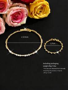 可调节项链+手链套装 - 闪亮水晶首饰，适合日常佩戴和情人节