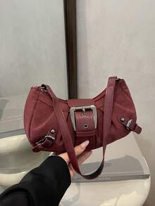 Y2K风格帆布腋下包，肩背包，采用厚扣设计，高品质女士包，适合日常通勤、购物、休闲，也可作为斋月和宰牲节的礼物。 - 彩色 - 查看 12