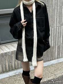 1pc Slightly Curled Edge Thin Scarf, Fashion Versatile Long Scarf, Narrow Style, Suitable For Pairing With Dresses - White - View 1