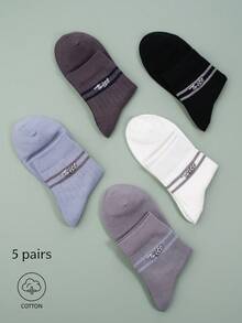 5 Pairs Men's Cotton Short Socks With Letter Decoration - Multicolor - View 3