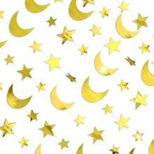 1件，4米金色新月形悬挂装饰横幅，派对装饰场景墙面背景，闪亮星星，适用于开斋节、婚礼、生日、圣诞节、房间和花园装饰 - 彩色 - 查看 4