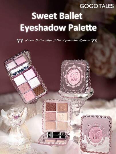 GOGO TALES 甜美粉色柔雾眼影盘芭蕾舞系列，哑光大地色系搭配细腻珠光高光，迷你旅行装，适合日常淡妆及新手使用，GOGOTALES