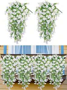 10/6/4/2/1pc Outdoor Artificial Hanging Flowers, White Morning Glory, Suitable For Autumn Decoration, Wedding, Home, Office, Garden Decor, Artificial Flowers With Eucalyptus Leaves, UV-Resistant Realistic Hanging Plants, Applicable For Thanksgiving Decoration, Wedding Arch, Wall, Garden, Bedroom, Office, Party Decor - White - View 5