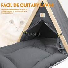 Tienda de Campaña  para Mascotas Gatos Perros Tipi Cama Tapete para Gatito Cachorro, 2 en 1 Casa Cueva Triangular con Almohadilla Cojín Felpa Alfombrilla Refrigeración Interior Lavable - por defecto - Ver 4