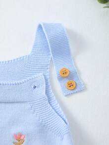 Bộ áo liền quần không tay bằng vải dệt kim mỏng nhẹ, thêu hoa cho bé gái, thích hợp cho mùa hè. - Màu xanh nhạt - Xem 3