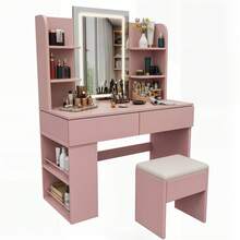 Dressing Table With LED Lighting, 3 Colors With Adjustable Brightness, Dressing Table With Mirror For Make-Up, Cosmetic Table With Adjustable Shelves, 2 Drawers, Modern, White