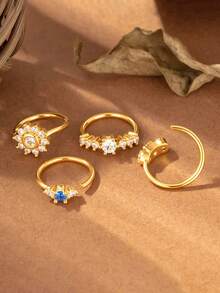 Toppiercing 1pc Minimalist Versatile Micro-Inlaid Zirconia Heart & Flower Nose Ring, Popular Nose Piercing Accessory - Multicolor - View 11