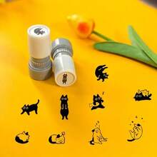 1pc Cute Black Cat Stamp - Cartoon Black Cat Stamp, Teacher's Encouragement Stamp, Creative Planner Stamp, Black & Gray, Push-Type With Protective Cover, Portable & Reusable, No Ink Pad Included, School & Home Encouragement Award - Multicolor - View 3