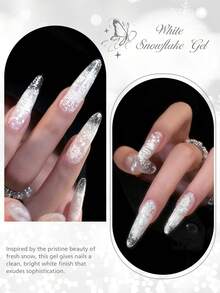 10毫升白色雪花亮片凝胶指甲油，半永久UV凝胶，圣诞白色雪花冰晶闪亮美甲凝胶指甲油 - 可卸UV/LED凝胶指甲油，适用于美甲沙龙和家庭使用 - 亮片美甲设计 - 白色 - 查看 5