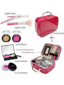 儿童化妆玩具，适合女孩，扮演公主化妆包手提包套装 - 彩色 - 查看 4