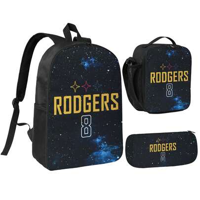 Aaron Rodgers 8 Inspired Tribute Fans Backpack Sets, Large Capacity Lightweight Back To School Bookbag Portable Lunch Bag Suitable For Daily Or Travel