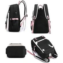 Teenage Girls' Backpack Middle School Students Bookbag Outdoor Daypack With USB Charge Port (21 Liters, Black Pink) - Hồng - Xem 3