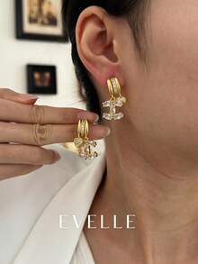 18K镀金优雅可爱铜耳环，适合日常佩戴和聚会场合 - 金色 - 查看 1