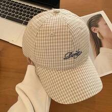 Couple's Simple Letter Embroidery Soft Top Retro Plaid Brimmed Cap, Thin Long Brim Sun Protection 5-Panel Hat, Streetwear Flat Brim Snapback Cap, Checkered Baseball Cap, Unisex American British College Style Sports Sun Hat, Spring/Summer - College Style - View 14