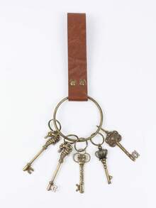 1Set Magic Key Gringotts Vault Treasure Box Key With Medieval Retro PU Leather Keychain Halloween Role Play Props LARP - A - View 5