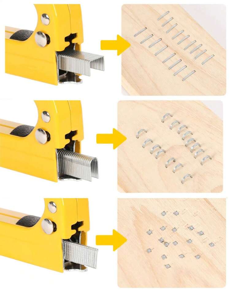 这是一款四合一重型钉枪，集钉枪、订书机和气动钉枪于一体。它可用于安装T型钉、U型钉、I型钉和P型钉，适用于DIY家居装饰、家具制作和木工项目。 - 彩色 - 查看 6