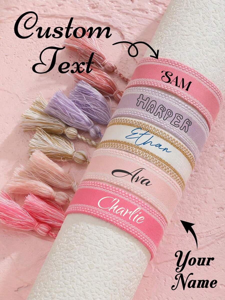 Customized Personalized Woven Name Bracelet, DIY Tassel Bracelet, Holiday Commemorative Gift, Customized Tassel Friendship Bracelet, Mother's Day Customized Name Bracelet, Colorful Bohemian Style Embroidered Couple Bracelet, Multi-Color Adjustable Couple Bracelet, Personalized Birthday Gift, Christmas Bracelet, Personalized Fashion Student Bracelet, Colorful Dopamine Bracelet, Personalized Woven Bracelet - Multicolor - View 1