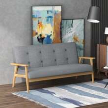 Three-Seater Tufted Sofa, Rubberwood, 154.5 X 69.5 X 73 Cm, Grey - Grey - View 6