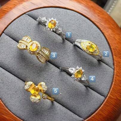 Natural Yellow Sapphire Ring 925 Silver Inlaid Canary Light Luxury Small Gift