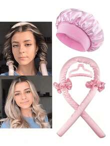 5pcs No-Heat Curling Iron Set, Includes: No-Heat Curling Wand, Satin Sleep Cap, No-Heat Hair Band, Hair Scrunchies, Soft Sleep Cap, Flexible Styling Tool, Suitable For Women With Long Hair To Create Wavy Hairstyles - Multicolor - View 1