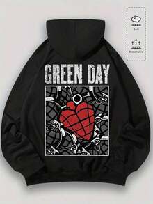 Men's Hoodie, Y2K, Retro, "School Days Art" Themed, Classic Print, Pattern, Loose Fit, Casual, Stylish, Daily Wear, Soft And Warm, Long Sleeved, Top 009 - B - 黑色 - 查看 7