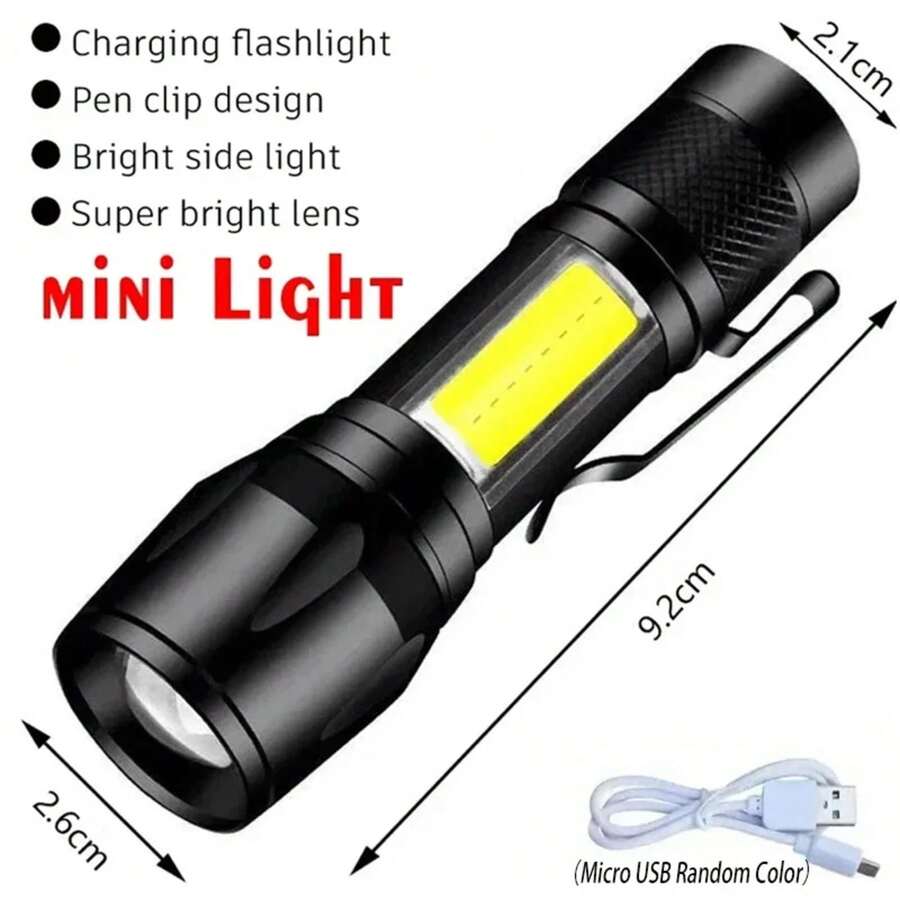 High-Power LED Flashlight, USB Rechargeable Flashlight With Display, Zoomable Light And Battery, Camping And Hiking Flashlight, Emergency Lamp - 迷你手電筒 - 查看 1