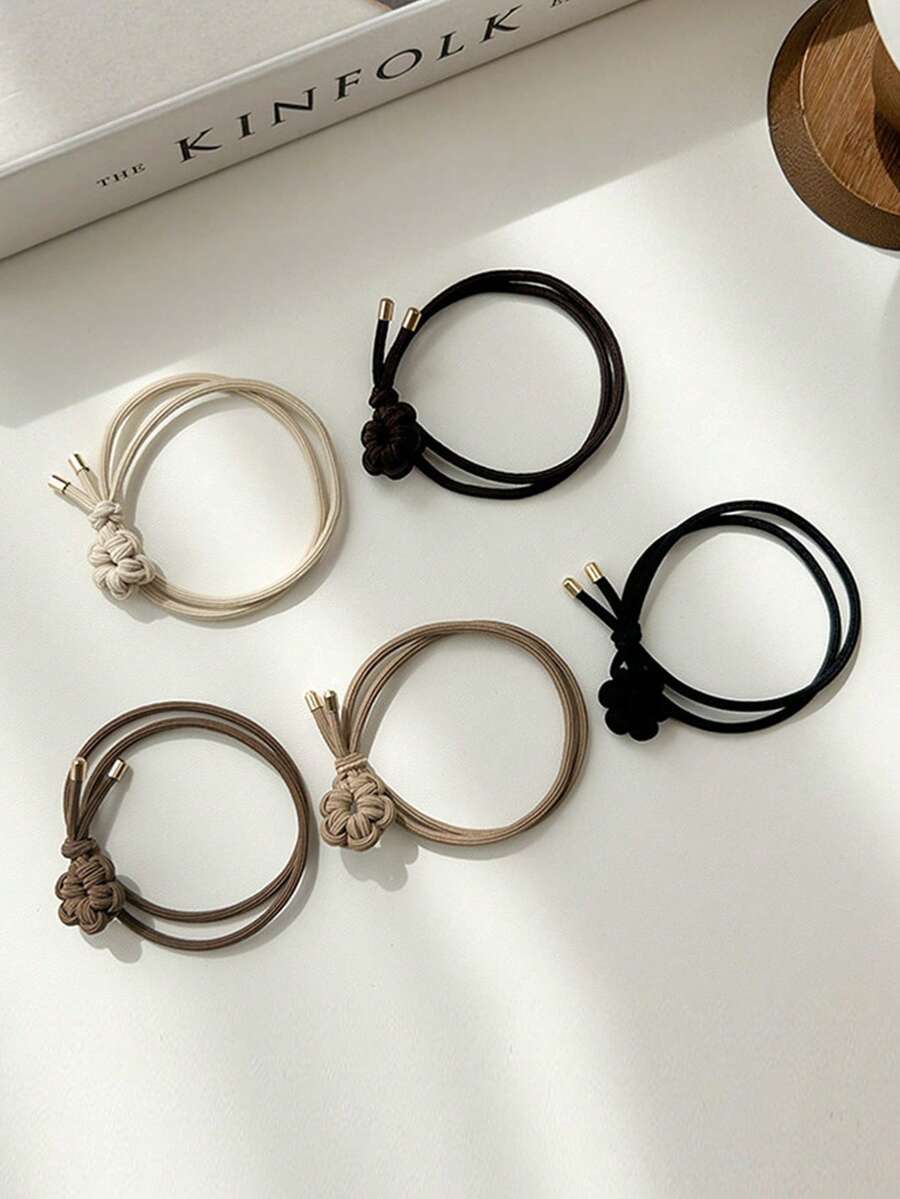 5pcs Stretchy Woven Flower Hair Ties, Hair Scrunchies For Women ,Ponytail Holders ,Hair Elastics ,Hair Rubber Bands ,Hair Rope , - Multicolor - View 1