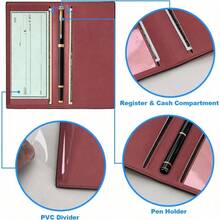 Premium Leather Checkbook Cover For Men And Women Checkbook Holder Wallet RFID Blocking - 紅葡萄酒 - 查看 3
